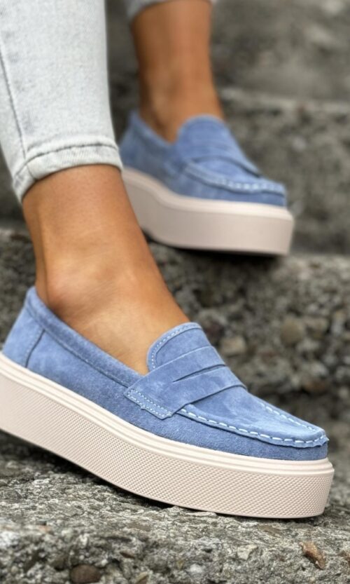 Buty - Lekkie mokasyny slip on na wyższej podeszwie skóra naturalna