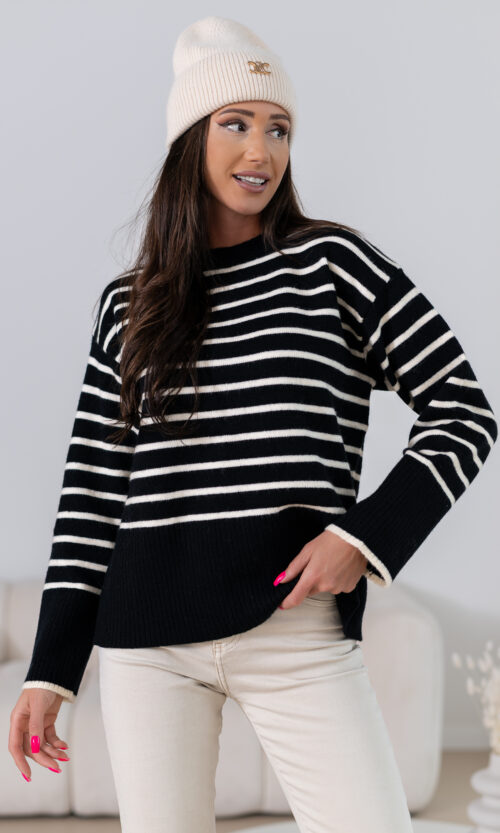 Sweter Sellenda - S/M, Czarno-śmietankowy