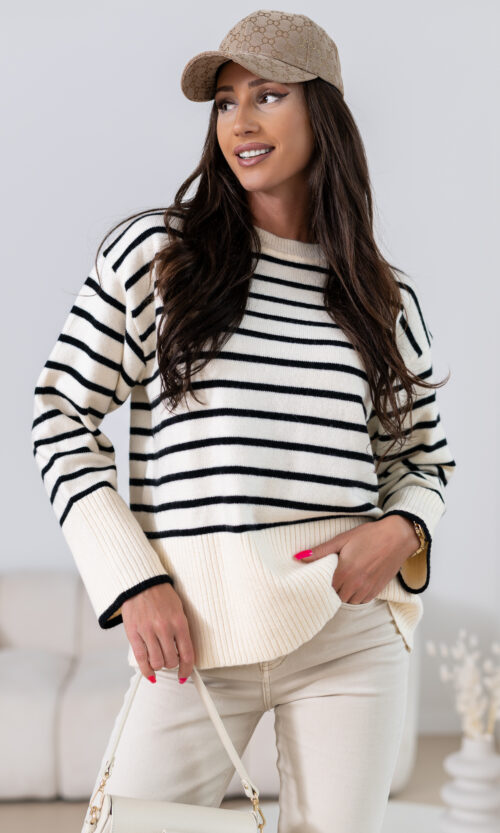 Sweter Sellenda - S/M, Śmietankowo-czarny