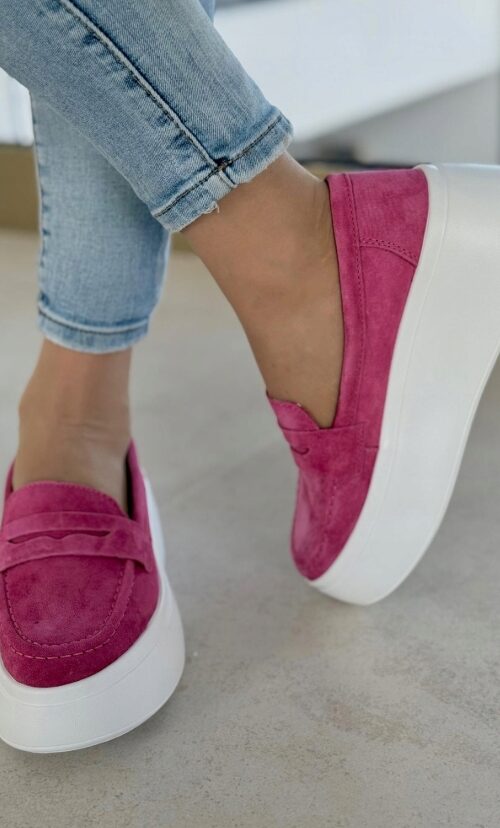 Buty - Lekkie mokasyny slip on na wyższej podeszwie skóra naturalna - 36, Fuksja