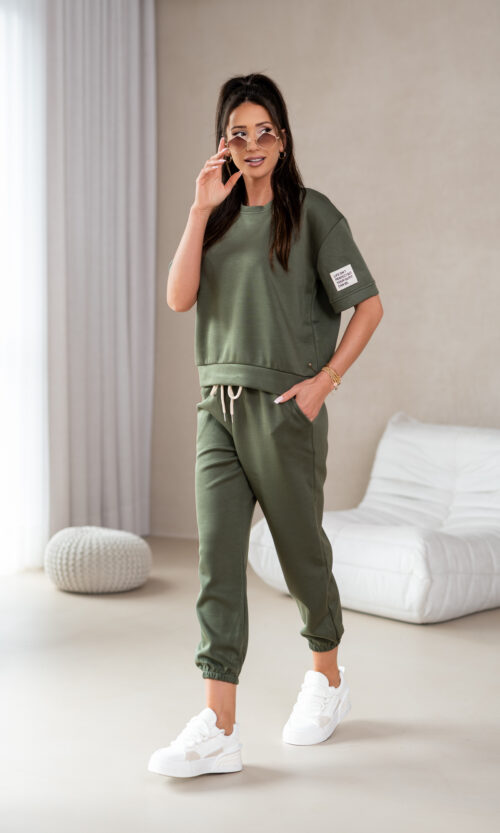Komplet bluzka i spodnie Cllarco - Khaki, M/L