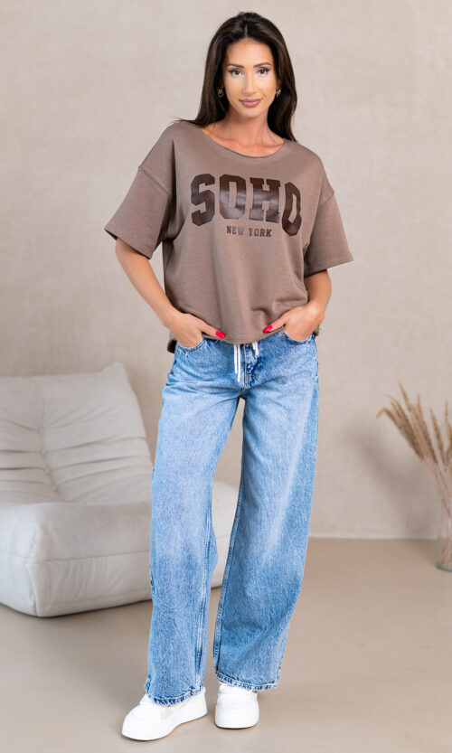 Bluzka t-shirt SOHO - XS/S, Fango (odcień brazu)