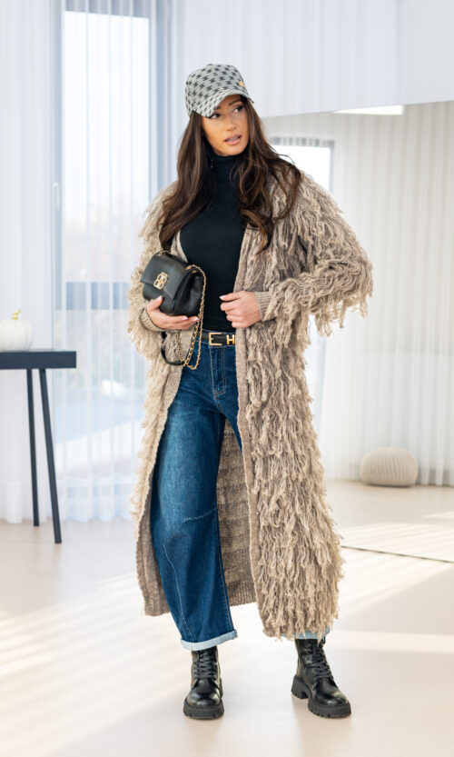 Kardigan Morii DŁUGI - Fango (odcień brazu), S/M