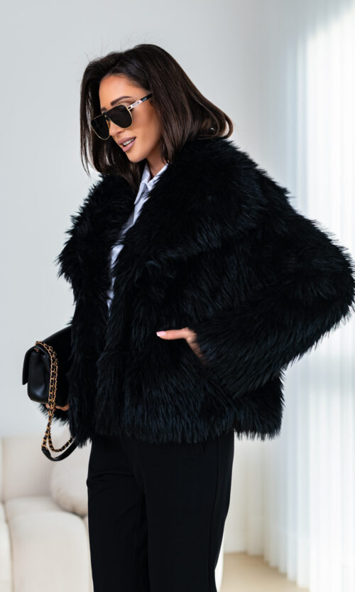 NOWOŚĆ Kurtka ze sztucznego futerka Astro Muse - Czarny, L/XL