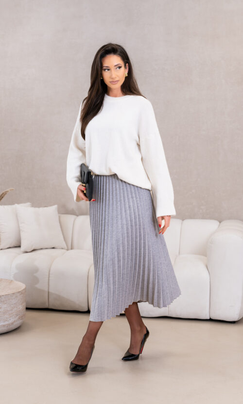 Spódnica Cozy Pleats Midi - Jasny Szary, XS/S