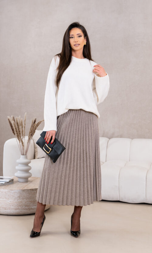 Spódnica Cozy Pleats Midi - Beżowy, XS/S