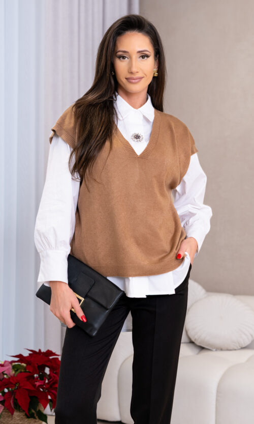 Kamizelka - bezrękawnik Offi II - Ciepły Karmel, XS/M