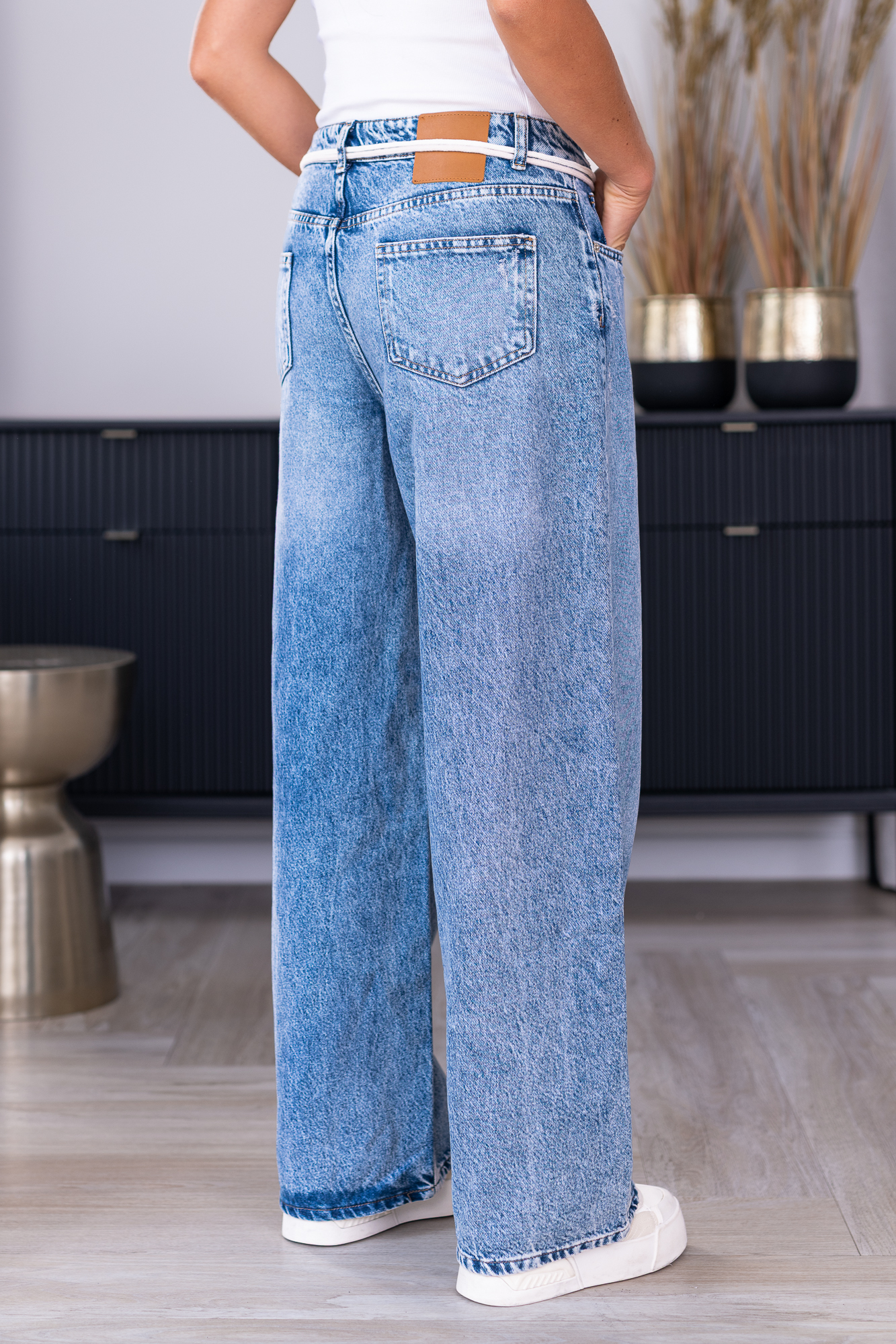 Jeansy Blue Avenue Wide Leg z wiązaniem - obrazek 4